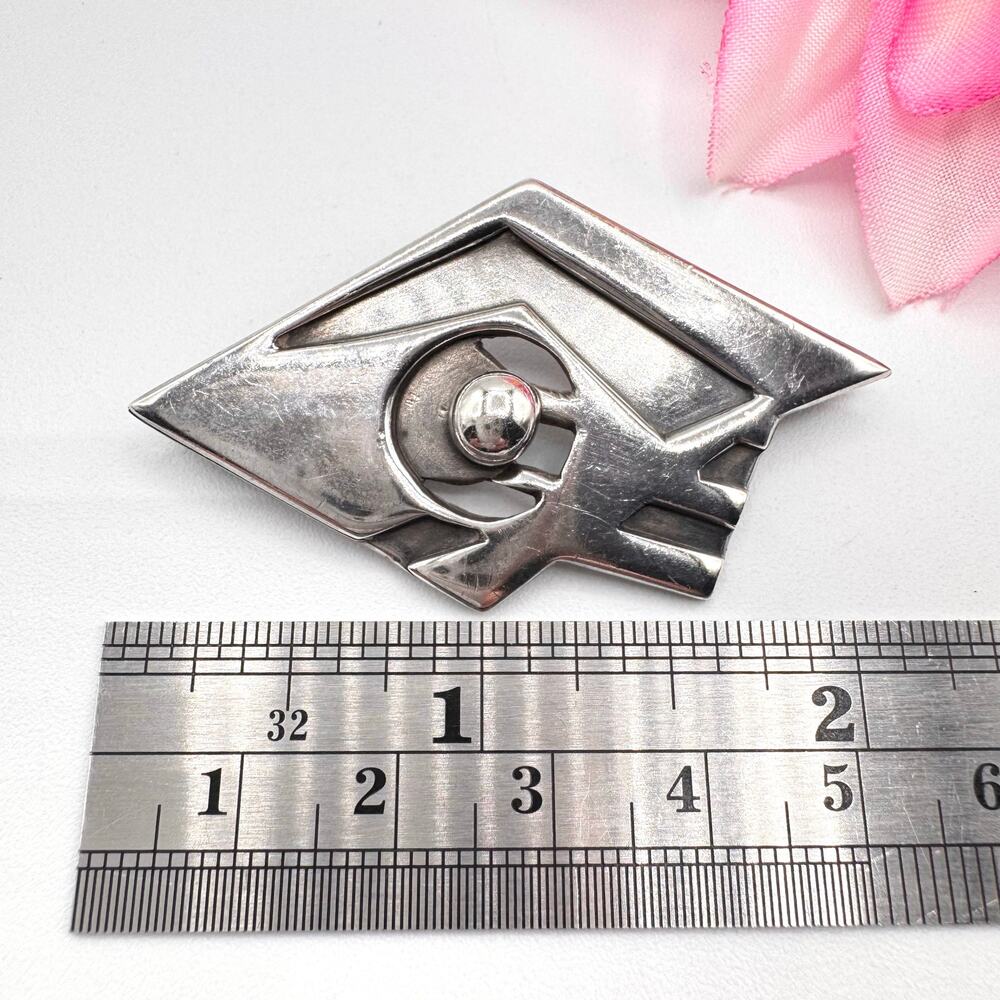 Vintage Modernist Silver Brooch Pin Geometric MCM Tested 14.93 Grams Unique - Picture 5 of 8